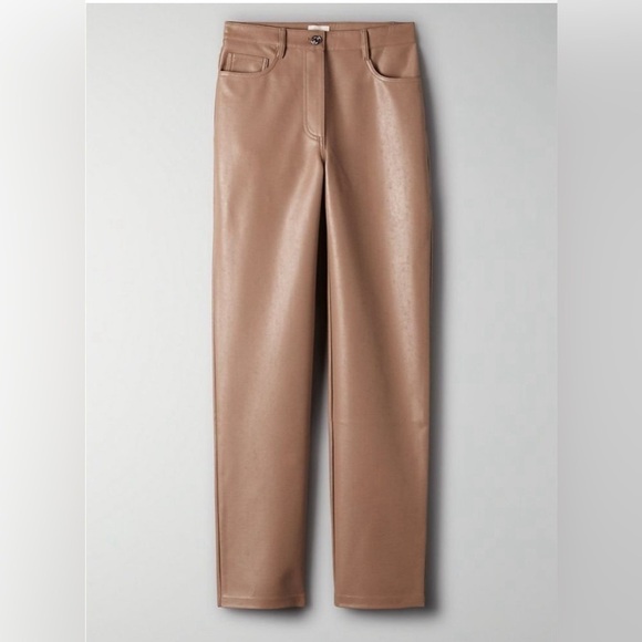 ARITZIA WILFRED Melina Low Rise Vegan Leather Pants in Constant Camel - Picture 4 of 15